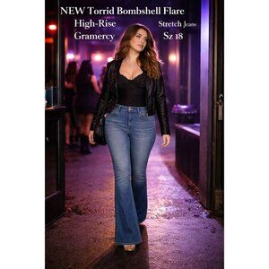 NEW Torrid Bombshell Flare High-Rise Stretch Jeans Gramercy Blue Sz 18 Y2K Retro